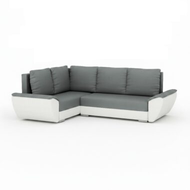 Narożnik z funkcją spania Fly L lewy z pojemnikiem na pościel szaro-biały plusz