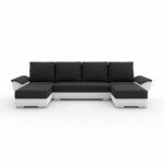 Narożnik z funkcją spania Fly U-kształtny z pojemnikiem na pościel czarno-biały plusz