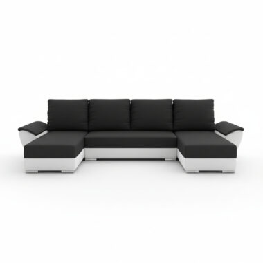 Narożnik z funkcją spania Fly U-kształtny z pojemnikiem na pościel czarno-biały plusz