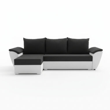 Narożnik z funkcją spania Fly uniwersalny L-kształtny z pojemnikiem na pościel czarno-biały plusz