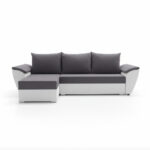 Narożnik z funkcją spania Fly lewy L-kształtny z pojemnikiem na pościel szaro-biały plusz