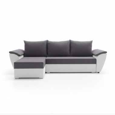 Narożnik z funkcją spania Fly lewy L-kształtny z pojemnikiem na pościel szaro-biały plusz