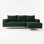 Narożnik z funkcją spania Instra prawy L-kształtny z pojemnikiem na pościel butelkowa zieleń welur