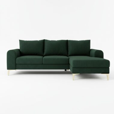 Narożnik z funkcją spania Instra prawy L-kształtny z pojemnikiem na pościel butelkowa zieleń welur