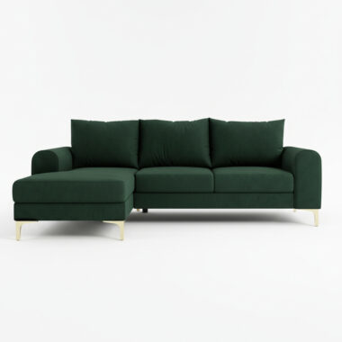 Narożnik z funkcją spania Instra lewy L-kształtny z pojemnikiem na pościel butelkowa zieleń welur