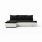 Narożnik z funkcją spania Manhattan lewy L-kształtny z pojemnikiem na pościel czarna plecionka z białą ekoskórą