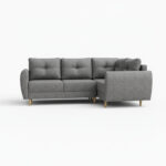 Narożnik z funkcją spania Manstad L prawy z pojemnikiem na pościel szara plecionka