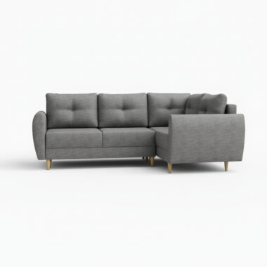 Narożnik z funkcją spania Manstad L prawy z pojemnikiem na pościel szara plecionka