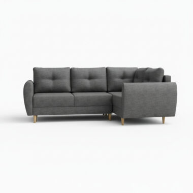 Narożnik z funkcją spania Manstad L prawy z pojemnikiem na pościel ciemnoszara plecionka