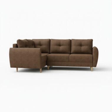 Narożnik z funkcją spania Manstad L lewy z pojemnikiem na pościel brązowa plecionka