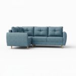 Narożnik z funkcją spania Manstad L lewy z pojemnikiem na pościel niebieska plecionka