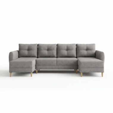 Narożnik z funkcją spania Manstad U-kształtny z pojemnikiem na pościel jasnoszara plecionka