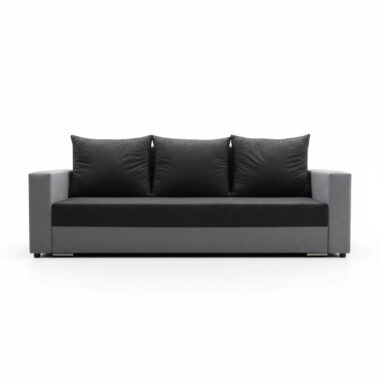 Kanapa z funkcją spania Mojito z pojemnikiem na pościel czarno-szary plusz