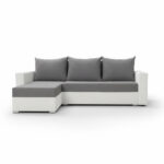 Narożnik z funkcją spania Mojito uniwersalny L-kształtny z pojemnikiem na pościel szaro-biały  plusz