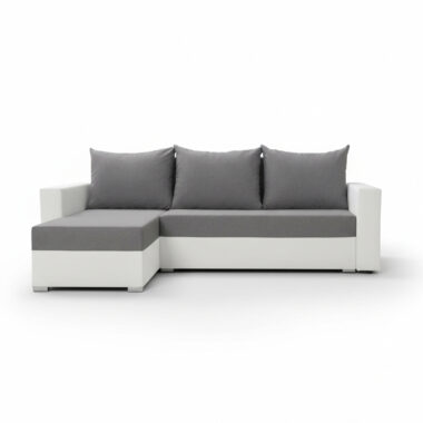 Narożnik z funkcją spania Mojito uniwersalny L-kształtny z pojemnikiem na pościel szaro-biały plusz