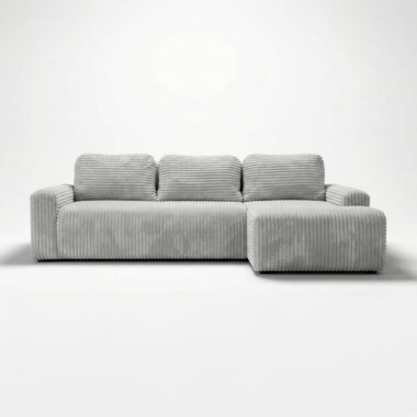 Narożnik z funkcją spania Nesso prawy L-kształtny z pojemnikiem na pościel jasnoszary sztruks