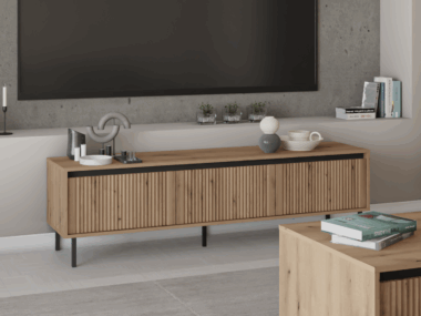Duża Szafka RTV Osaka dąb evoke z trzema szufladami
