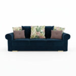 Kanapa z funkcją spania Sofia z pojemnikiem na pościel granatowy welur