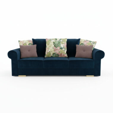 Kanapa z funkcją spania Sofia z pojemnikiem na pościel granatowy welur