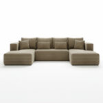 Narożnik z funkcją spania Stripes U-kształtny z pojemnikiem na pościel beżowy sztruks