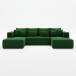 Narożnik z funkcją spania Stripes U-kształtny z pojemnikiem na pościel butelkowa zieleń sztruks