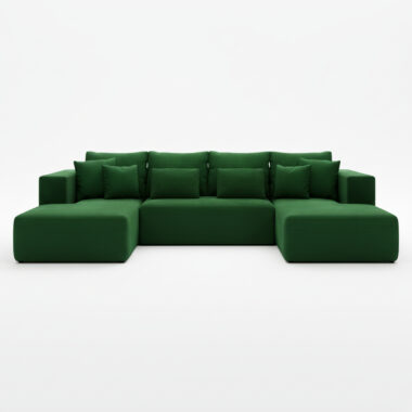 Narożnik z funkcją spania Stripes U-kształtny z pojemnikiem na pościel butelkowa zieleń sztruks