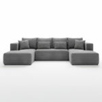 Narożnik z funkcją spania Stripes U-kształtny z pojemnikiem na pościel szary sztruks