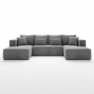 Narożnik z funkcją spania Stripes U-kształtny z pojemnikiem na pościel szary sztruks