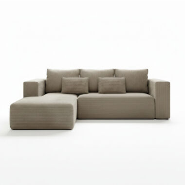 Narożnik z funkcją spania Stripes lewy L-kształtny z pojemnikiem na pościel beżowy sztruks