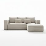 Narożnik z funkcją spania Stripes prawy L-kształtny z pojemnikiem na pościel kremowy sztruks