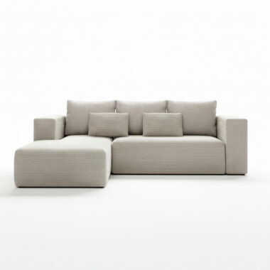 Narożnik z funkcją spania Stripes lewy L-kształtny z pojemnikiem na pościel kremowy sztruks