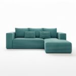 Narożnik z funkcją spania Stripes prawy L-kształtny z pojemnikiem na pościel turkusowy sztruks