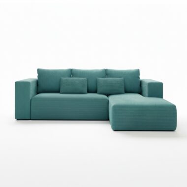 Narożnik z funkcją spania Stripes prawy L-kształtny z pojemnikiem na pościel turkusowy sztruks