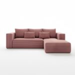 Narożnik z funkcją spania Stripes prawy L-kształtny z pojemnikiem na pościel brudny róż sztruks