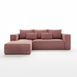 Narożnik z funkcją spania Stripes lewy L-kształtny z pojemnikiem na pościel brudny róż sztruks