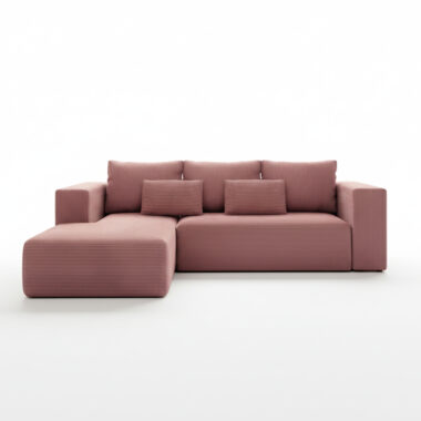 Narożnik z funkcją spania Stripes lewy L-kształtny z pojemnikiem na pościel brudny róż sztruks