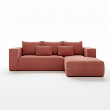 Narożnik z funkcją spania Stripes prawy L-kształtny z pojemnikiem na pościel różowy sztruks