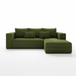 Narożnik z funkcją spania Stripes prawy L-kształtny z pojemnikiem na pościel khaki sztruks