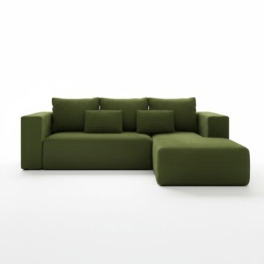 Narożnik z funkcją spania Stripes prawy L-kształtny z pojemnikiem na pościel khaki sztruks