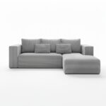 Narożnik z funkcją spania Stripes prawy L-kształtny z pojemnikiem na pościel szary sztruks