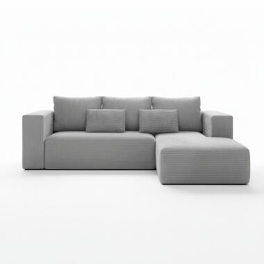 Narożnik z funkcją spania Stripes prawy L-kształtny z pojemnikiem na pościel szary sztruks