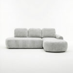 Narożnik z funkcją spania Cloud prawy L-kształtny z pojemnikiem na pościel jasnoszary plusz