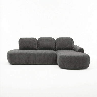 Narożnik z funkcją spania Cloud prawy L-kształtny z pojemnikiem na pościel ciemnoszary plusz