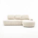 Narożnik z funkcją spania Cloud prawy L-kształtny z pojemnikiem na pościel jasnokremowy plusz