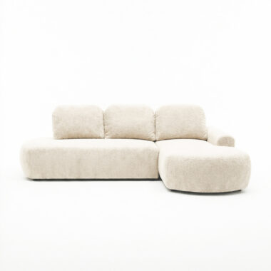 Narożnik z funkcją spania Cloud prawy L-kształtny z pojemnikiem na pościel jasnokremowy plusz