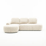 Narożnik z funkcją spania Cloud lewy L-kształtny z pojemnikiem na pościel jasnokremowy plusz