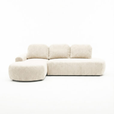 Narożnik z funkcją spania Cloud lewy L-kształtny z pojemnikiem na pościel jasnokremowy plusz