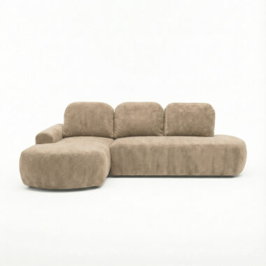 Narożnik z funkcją spania Cloud lewy L-kształtny z pojemnikiem na pościel beżowy plusz