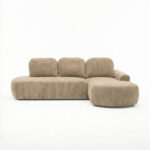 Narożnik z funkcją spania Cloud prawy L-kształtny z pojemnikiem na pościel beżowy plusz