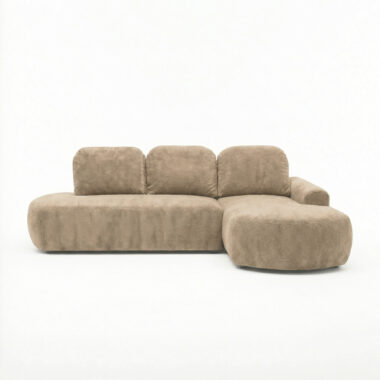 Narożnik z funkcją spania Cloud prawy L-kształtny z pojemnikiem na pościel beżowy plusz